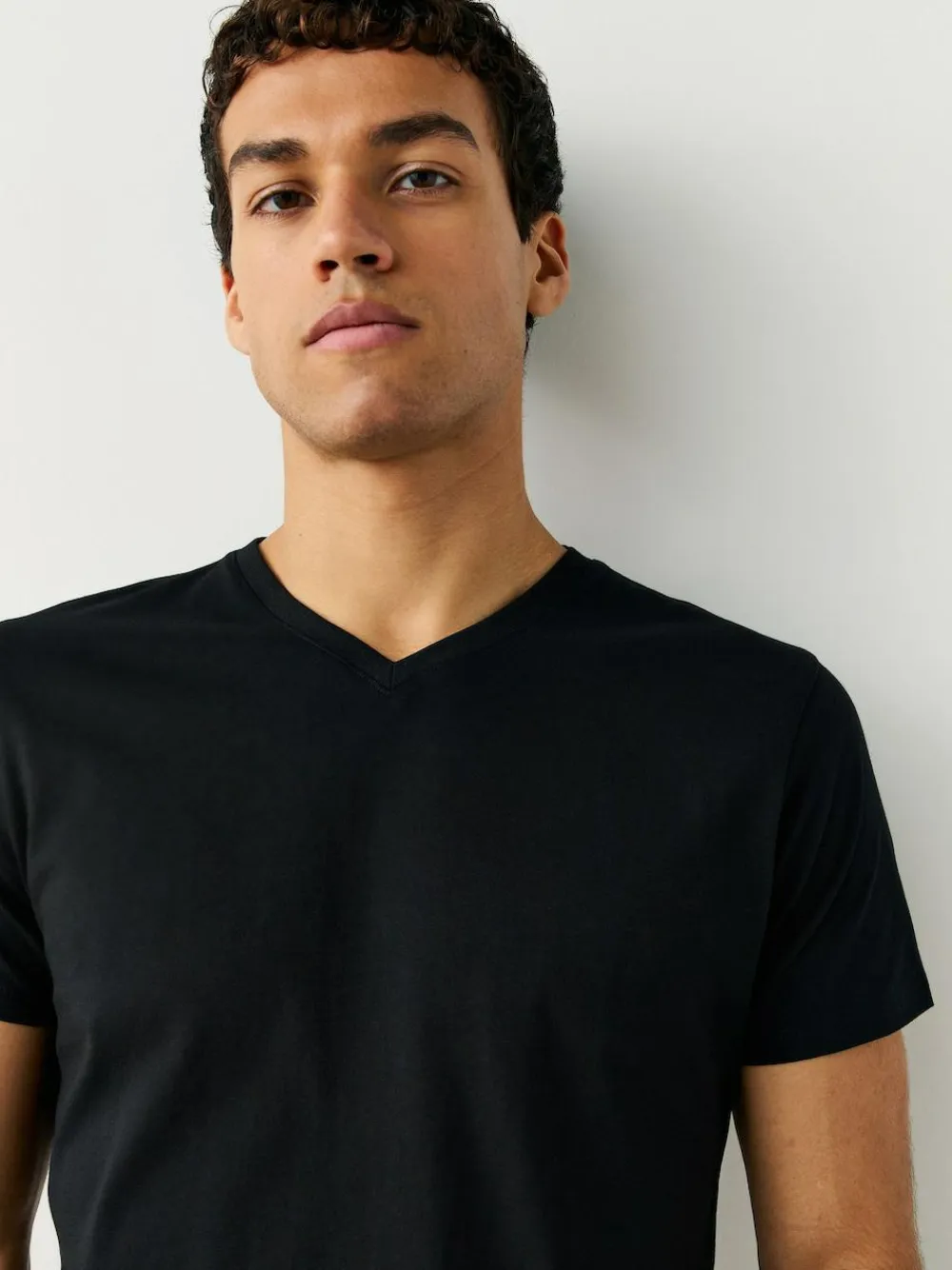 New Next Slim Fit 100% Cotton V-Neck Layering T-Shirts 5 Pack Black