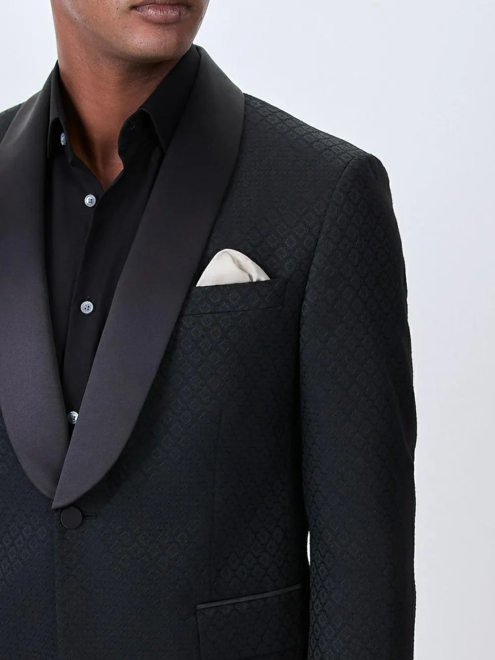 Sale Next Slim Fit Jacquard Tuxedo Suit Jacket Black