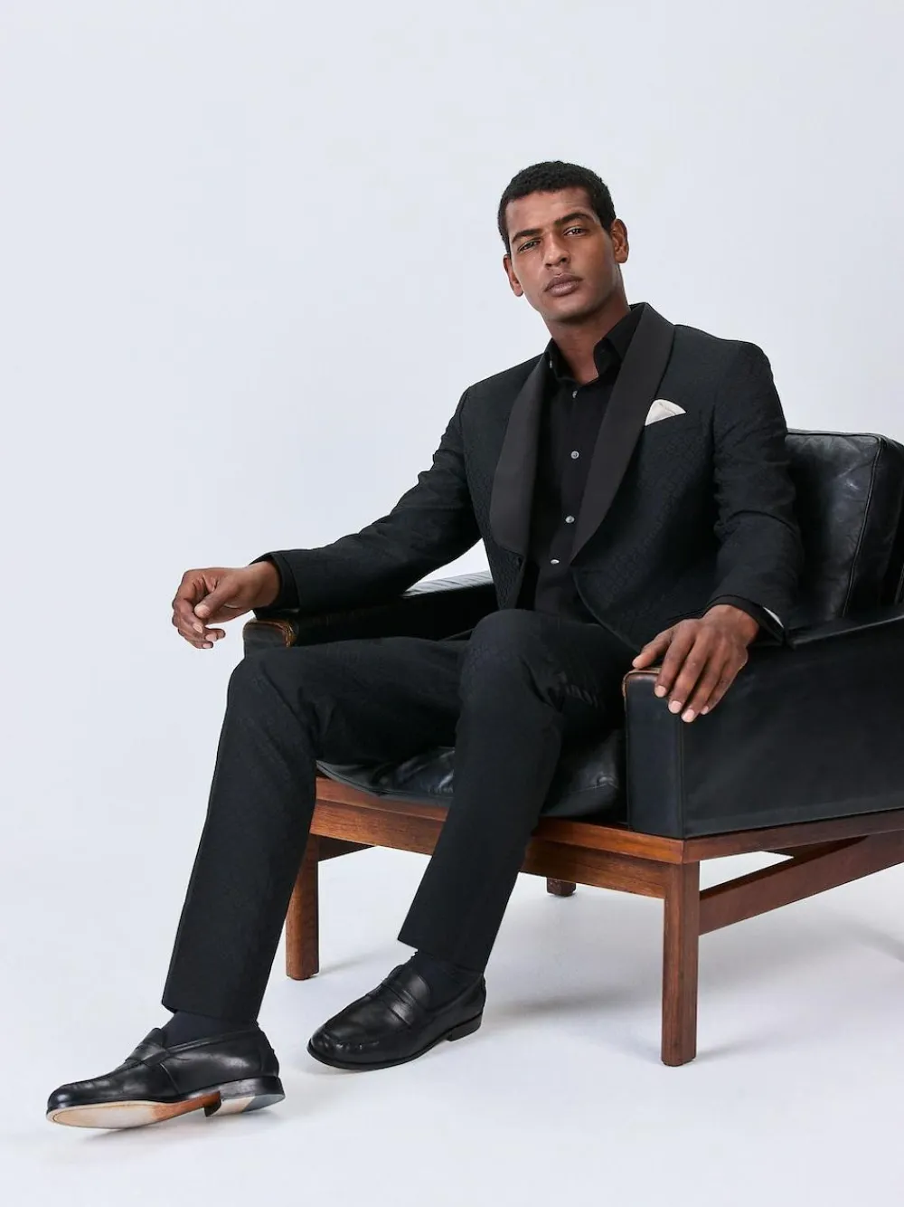 Sale Next Slim Fit Jacquard Tuxedo Suit Jacket Black