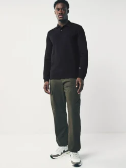 Best Next Slim Fit Long Sleeve Pique Polo Shirt Black