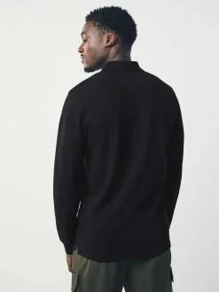 Best Next Slim Fit Long Sleeve Pique Polo Shirt Black