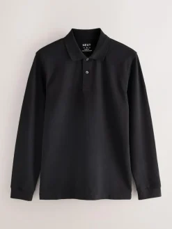 Best Next Slim Fit Long Sleeve Pique Polo Shirt Black