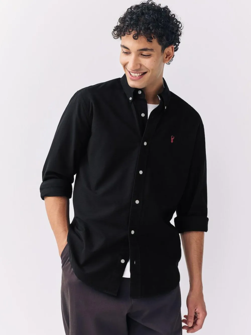 Next Black Slim Fit Long Sleeve Oxford Shirt