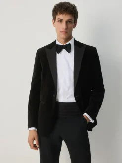 Hot Next Slim Fit Motionflex Stretch Velvet Blazer Black