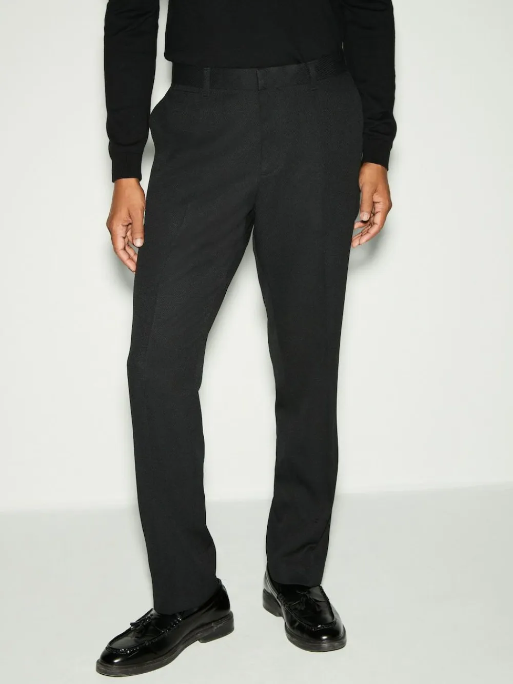 Clearance Next Black Slim Fit Tape Detail Textured Tuxedo Trousers