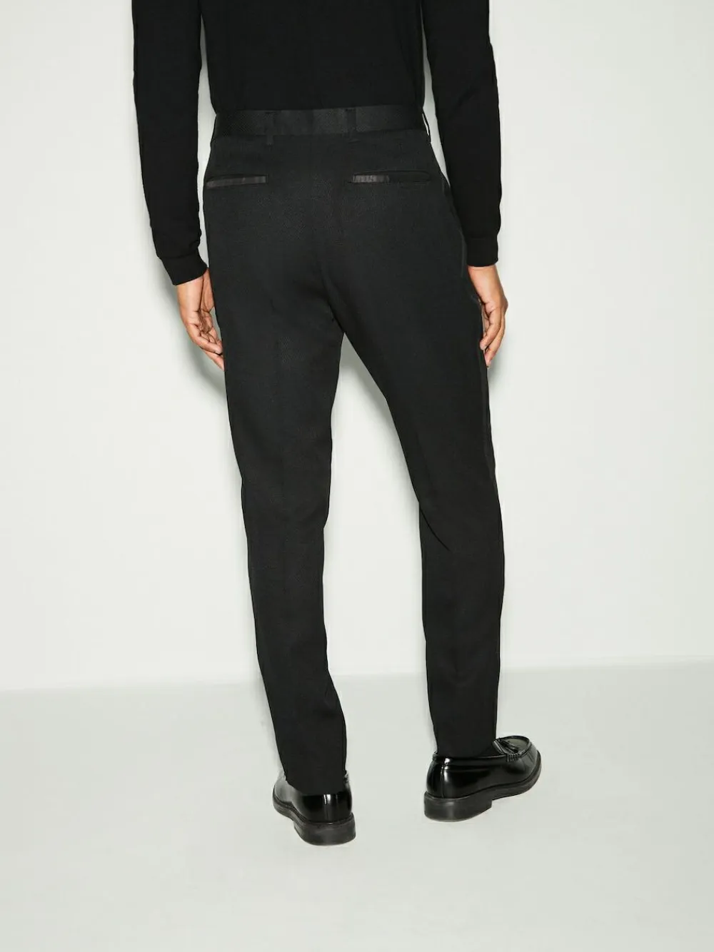 Clearance Next Black Slim Fit Tape Detail Textured Tuxedo Trousers