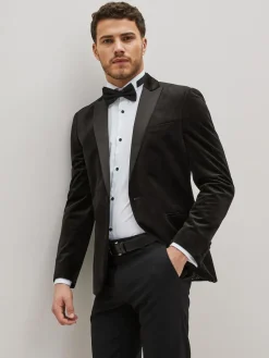 Next Slim Fit Velvet Blazer Black