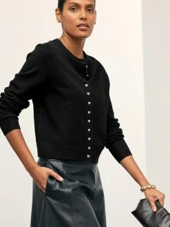 Outlet Next Black Slim Supersoft Crew Neck Cardigan with Wool