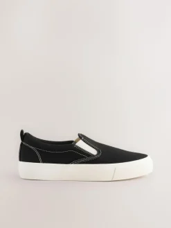 Next Black Slip On Canvas Skater Trainers^Women Sneakers