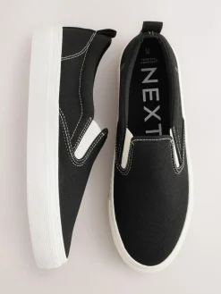Next Black Slip On Canvas Skater Trainers^Women Sneakers