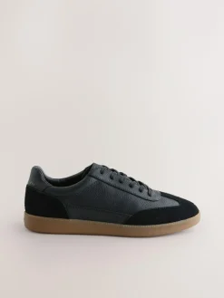 New Next Smart Casual Lace-Up Trainers with Suede Trim Black