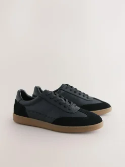 New Next Smart Casual Lace-Up Trainers with Suede Trim Black