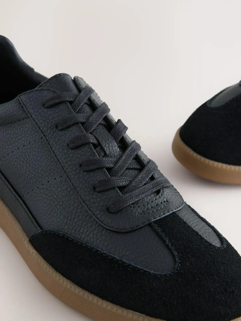 New Next Smart Casual Lace-Up Trainers with Suede Trim Black