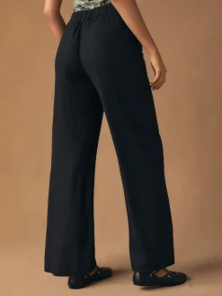 Clearance Next Smart Front Linen Blend Wide Leg Trousers Black