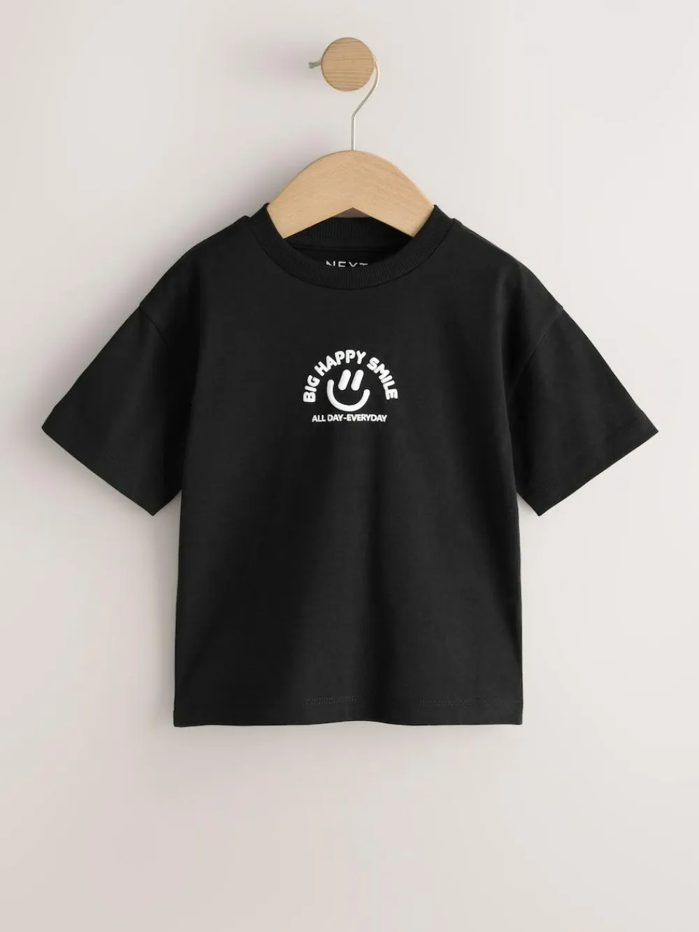 Online Next Black Smile Short Sleeve Small Graphic T-Shirt (3mths-7yrs)