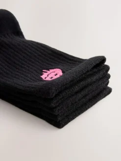 New Next Sport Rib Socks 5 Pack Black Smiley