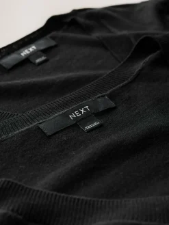 Next Black Soft Touch V-Neck Cotton Rich Jumpers 2 Pack^Women Knitwear|Knitwear