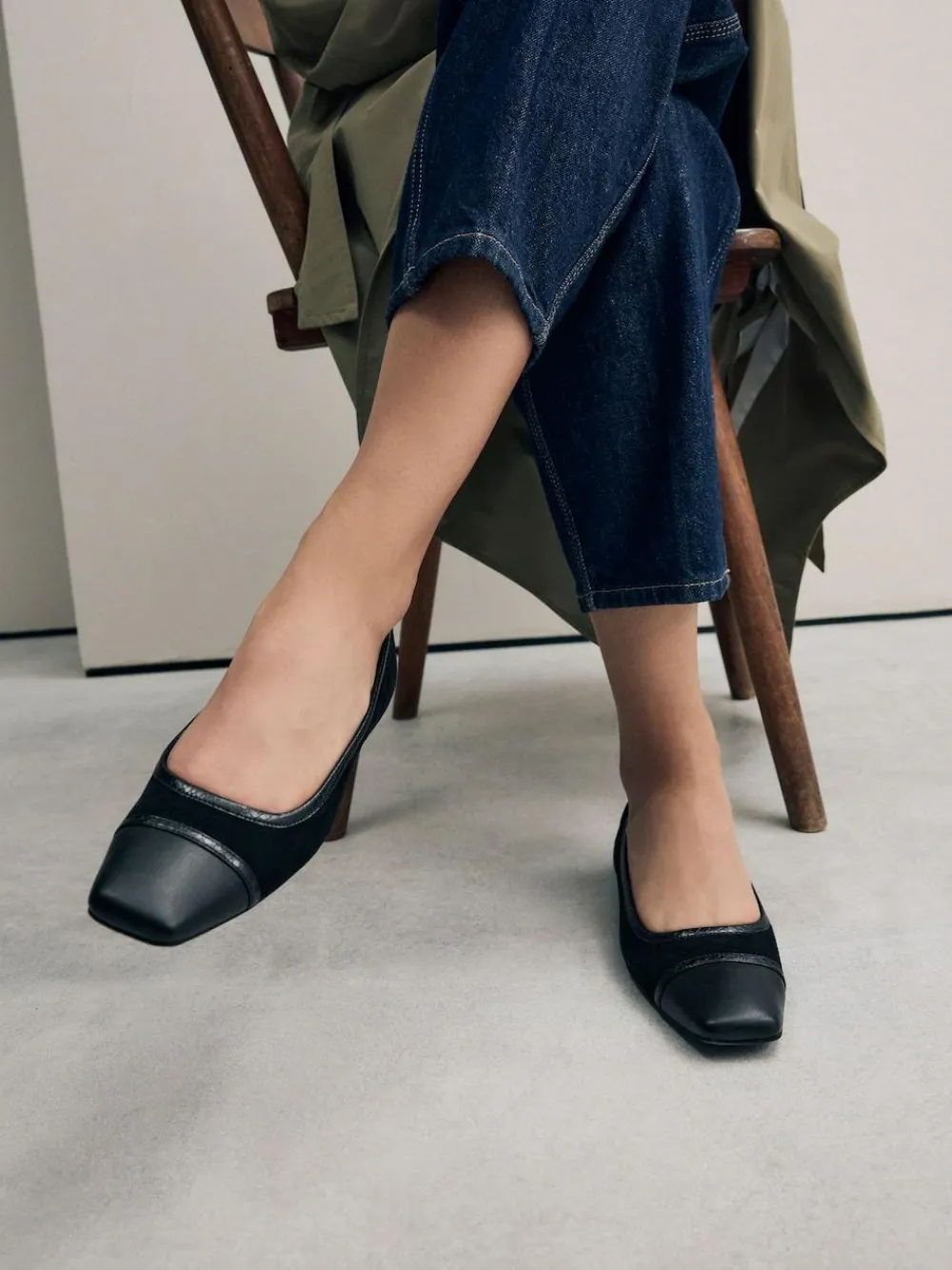 Next Black Square Toe Ballerina Shoes^Women Flats