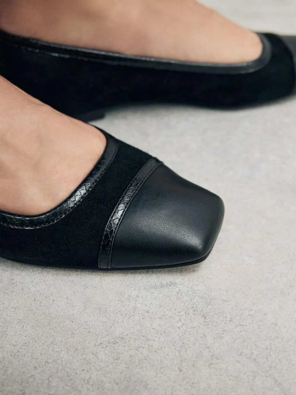 Next Black Square Toe Ballerina Shoes^Women Flats