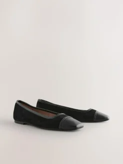 Next Black Square Toe Ballerina Shoes^Women Flats