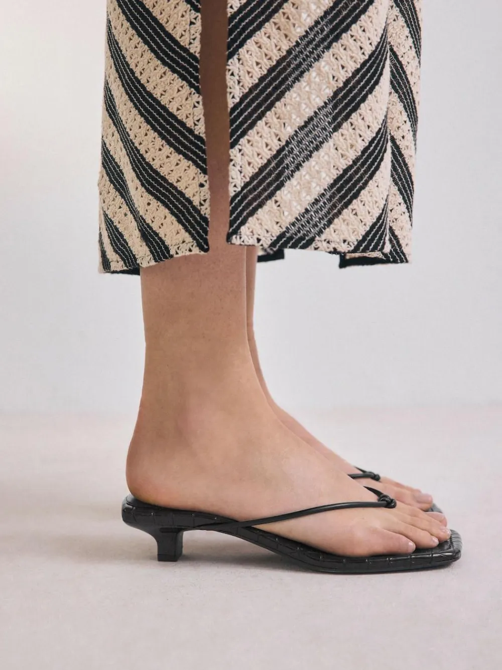 Next Black Square Toe Post Low Heels^Women Heels