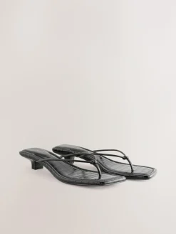 Next Black Square Toe Post Low Heels^Women Heels