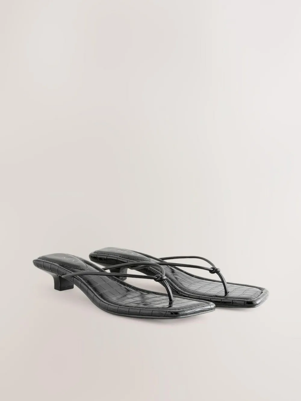 Next Black Square Toe Post Low Heels^Women Heels