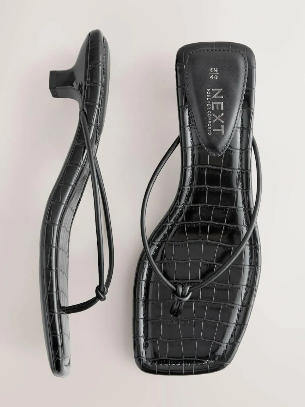 Next Black Square Toe Post Low Heels^Women Heels