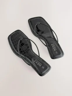 Next Black Square Toe Post Low Heels^Women Heels