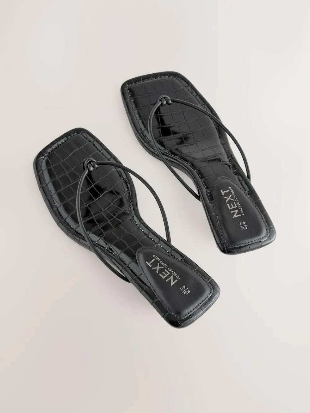 Next Black Square Toe Post Low Heels^Women Heels