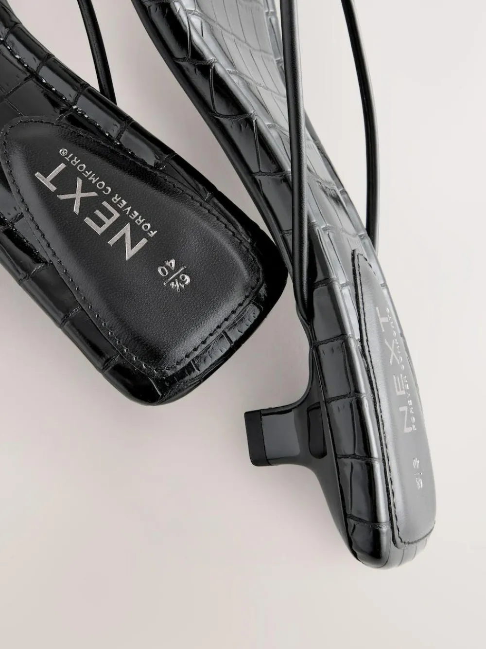 Next Black Square Toe Post Low Heels^Women Heels