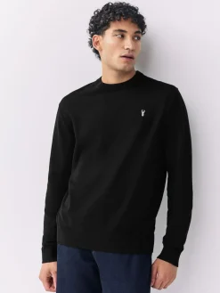 Outlet Next Stag Logo Regular Fit Cotton Rich Crew Neck Jumper Black