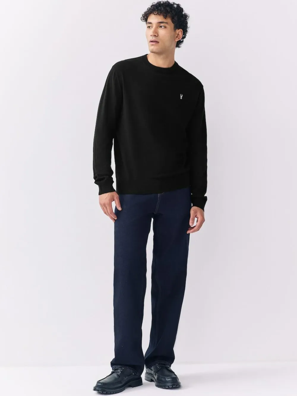 Outlet Next Stag Logo Regular Fit Cotton Rich Crew Neck Jumper Black