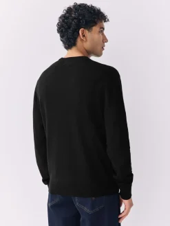 Outlet Next Stag Logo Regular Fit Cotton Rich Crew Neck Jumper Black