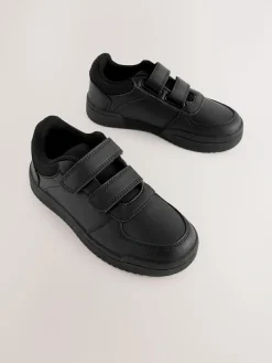 New Next Black Standard Fit (F) 3 Straps Touch Fastening School Shoes
