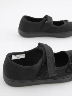 New Next Standard Fit (F) Butterfly Embroidered School Plimsoll Shoes Black