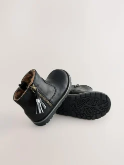 Best Next Black Standard Fit (F) Chelsea Zip Tassel Ankle Boots