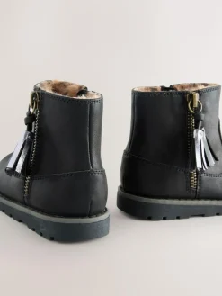 Best Next Black Standard Fit (F) Chelsea Zip Tassel Ankle Boots