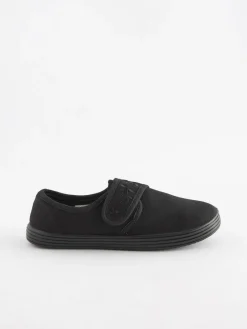 Next Black Standard Fit (F) Embroidered Strap School Plimsolls^ Shoes