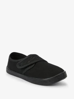 Next Black Standard Fit (F) Embroidered Strap School Plimsolls^ Shoes