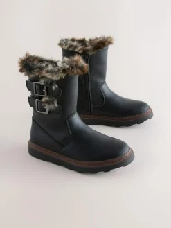Sale Next Standard Fit (F) Faux Fur Lined Buckle Boots Black