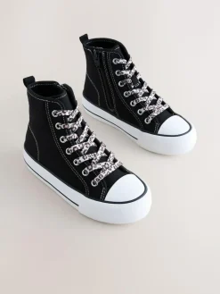 Sale Next Black Standard Fit (F) Lace Up High Top Trainers