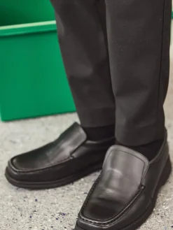 Next Black Standard Fit (F) School Leather Loafer Shoes^BOY School Shoes|Boys Shoes