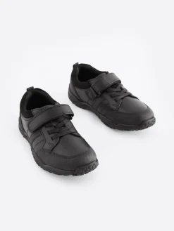 Sale Next Black Standard Fit (F) School Leather Elastic Lace Shoes