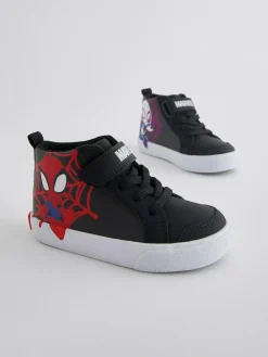New Next Black Standard Fit (F) Spidey and Friends Elastic Lace Touch Fastening Boots
