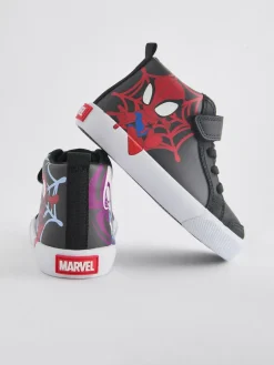 New Next Black Standard Fit (F) Spidey and Friends Elastic Lace Touch Fastening Boots