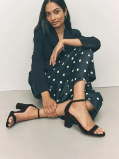 Next Black Standard/Wide Fit Block Heel Sandals^Women Wide Fit & Extra Wide Fit|Heels