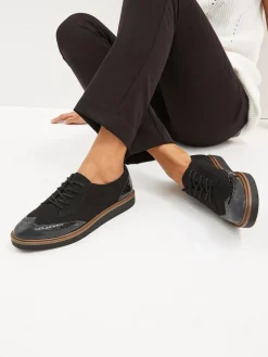 Next Black Standard/Wide Fit Brogue Lace Up Chunky Sole Shoes^Women Wide Fit & Extra Wide Fit|Flats