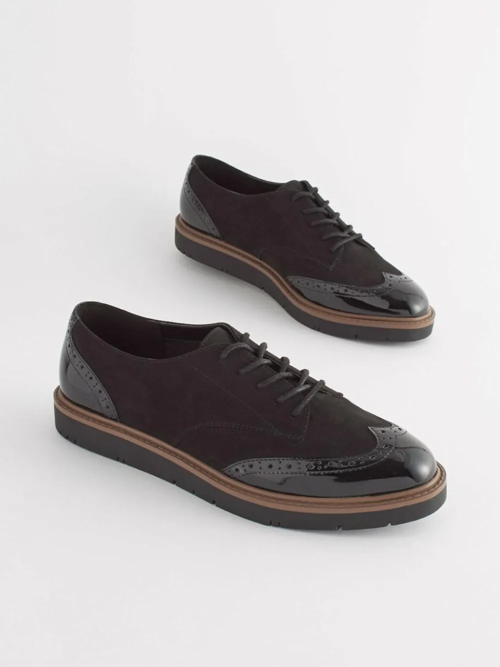 Next Black Standard/Wide Fit Brogue Lace Up Chunky Sole Shoes^Women Wide Fit & Extra Wide Fit|Flats