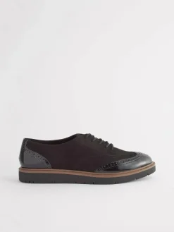 Next Black Standard/Wide Fit Brogue Lace Up Chunky Sole Shoes^Women Wide Fit & Extra Wide Fit|Flats